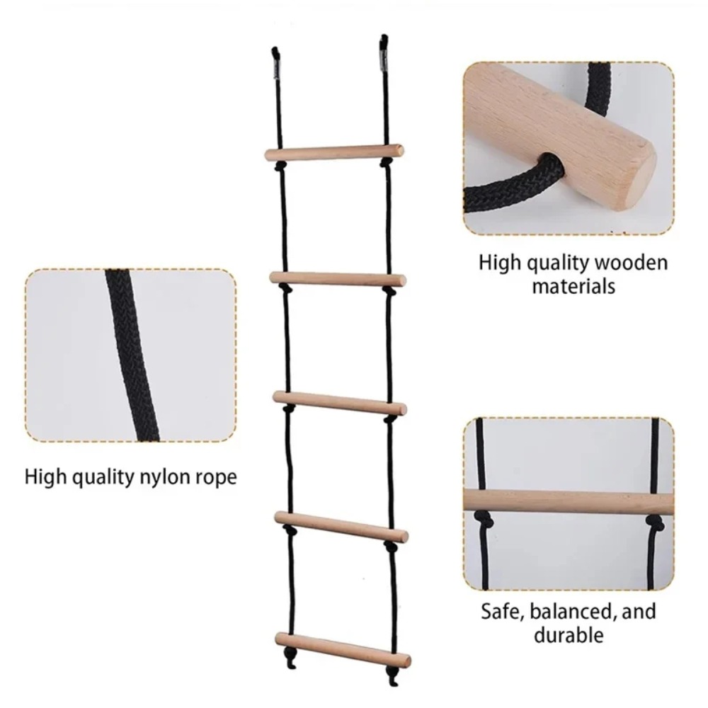 Kids Outdoor Wooden Playset - Anak-anak Memanjat Tangga Tali, Ayunan Kayu,