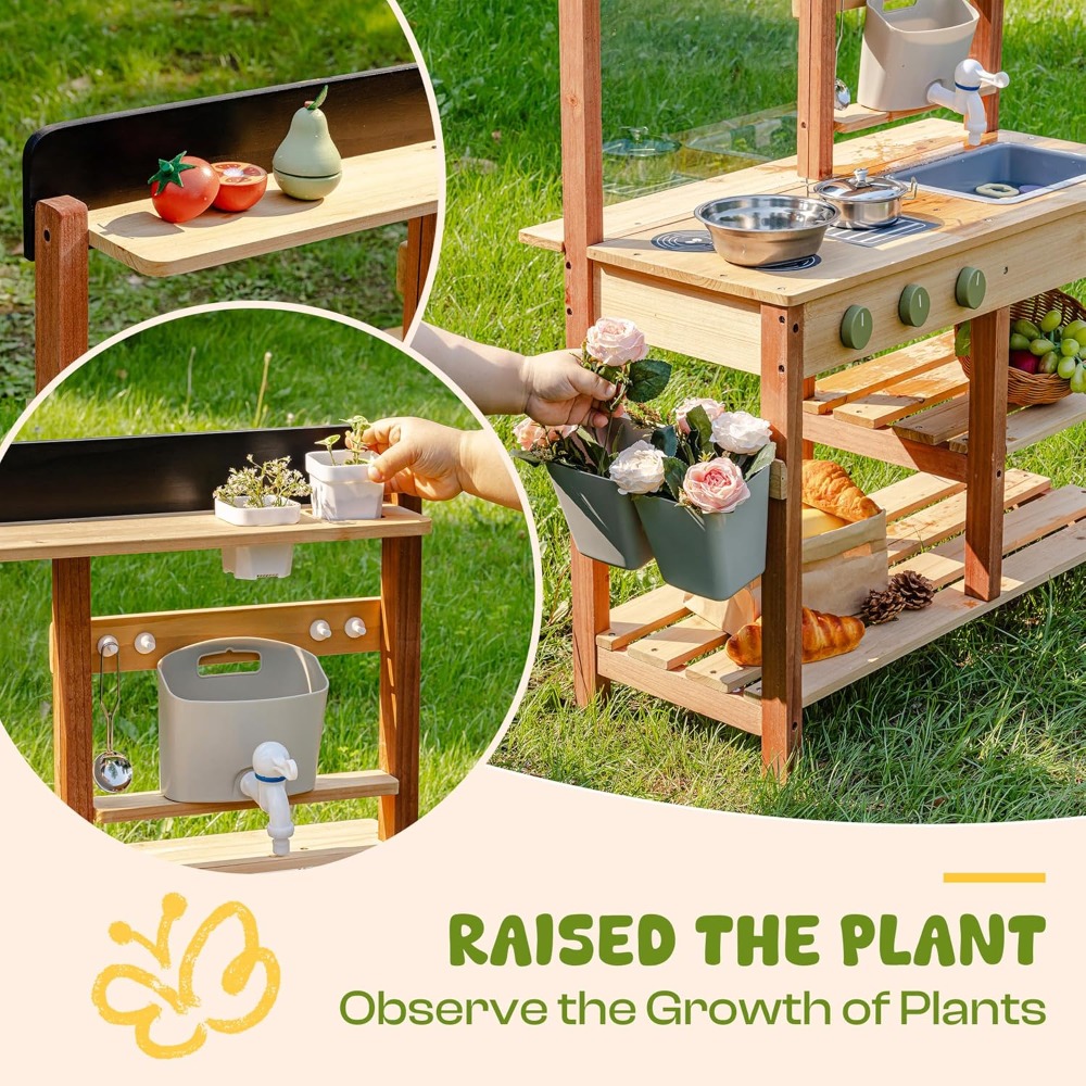 Kids Outdoor Wooden Playset - Dapur Lumpur Kayu untuk Anak-Anak, Set