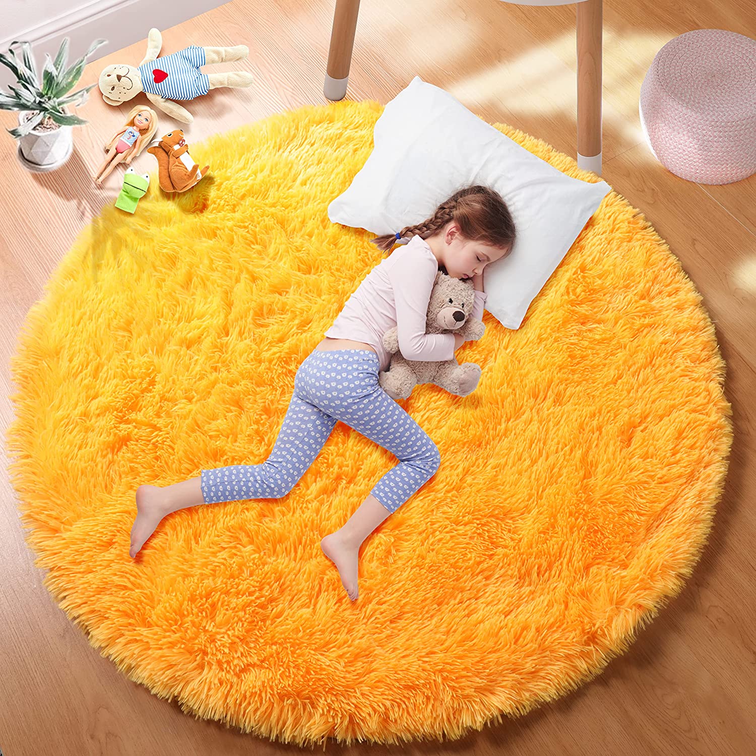 Kids Outdoor Teepee - Karpet Bulat Oranye Lembut Karpet Lingkaran