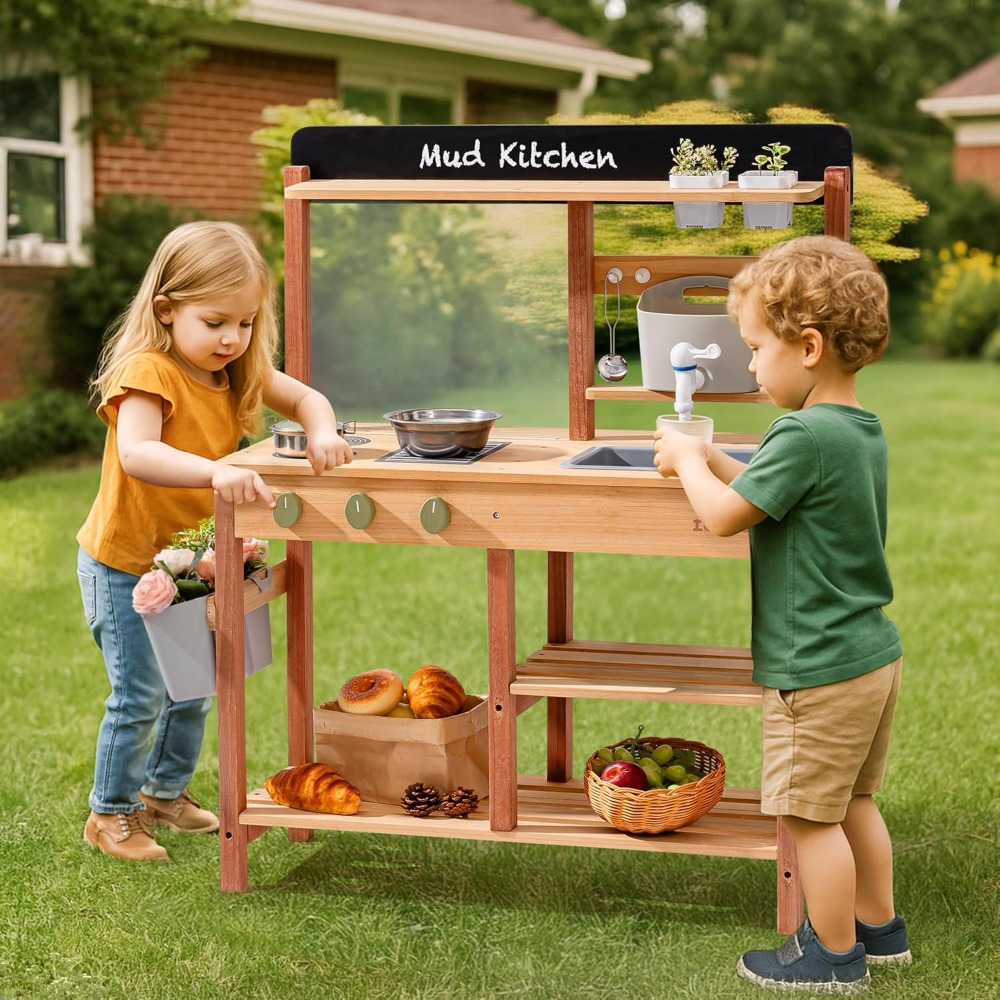 Dapur Lumpur Kayu untuk Anak-A - Kids Outdoor Wooden Playset ulasan dan harga