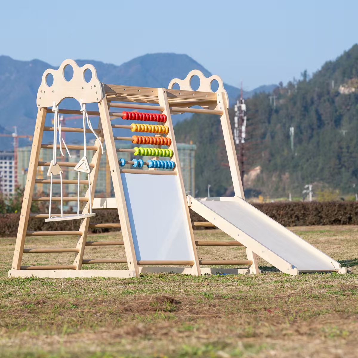 Rangka Panjat Kayu Solid Besar - Kids Outdoor Wooden Playset ulasan dan harga