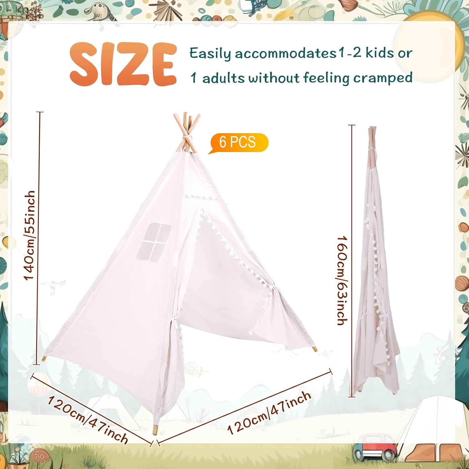 Windyun 6 Pcs Tenda Teepee Ana - Kids Outdoor Teepee ulasan dan harga