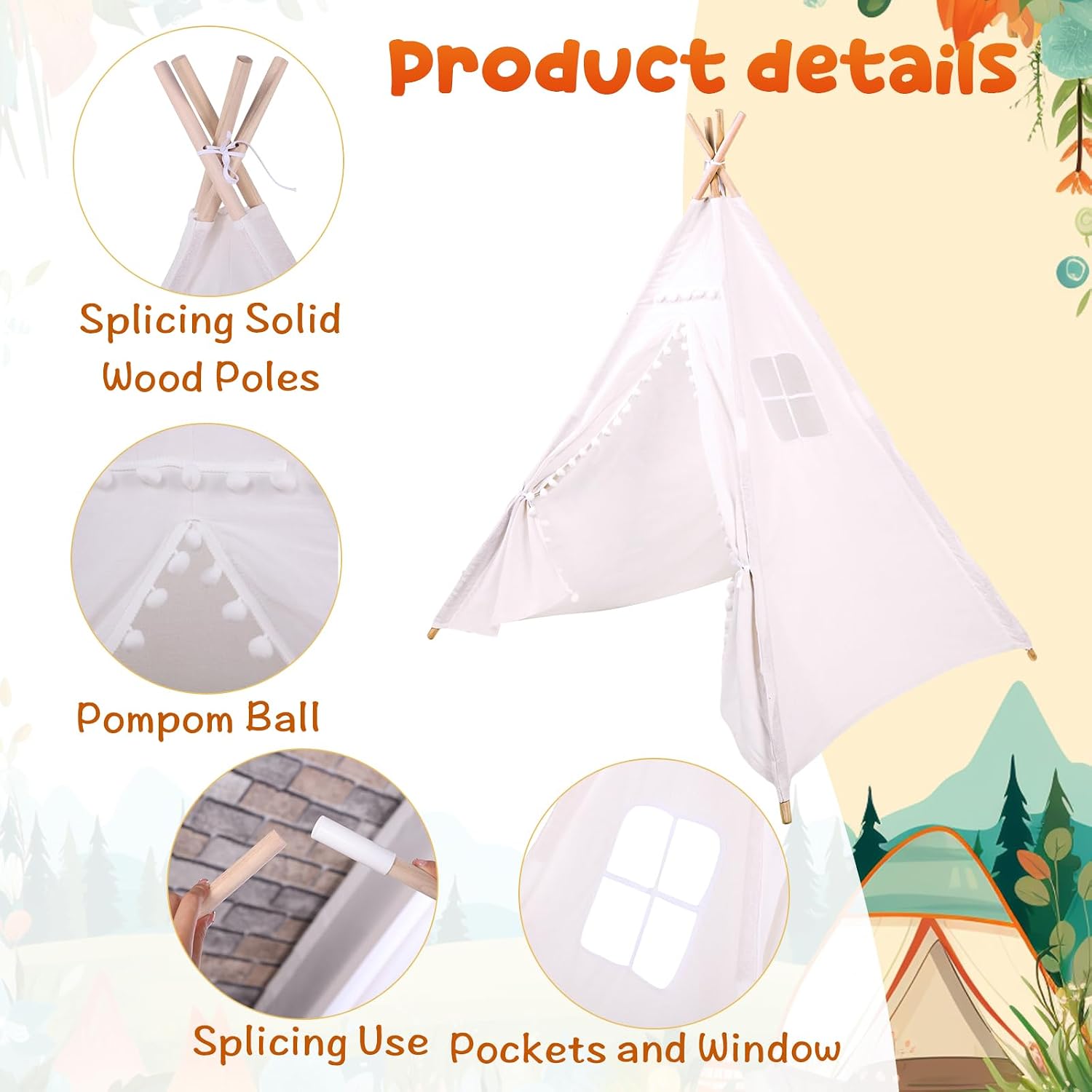 Windyun 6 Pcs Tenda Teepee Ana - Kids Outdoor Teepee ulasan dan harga